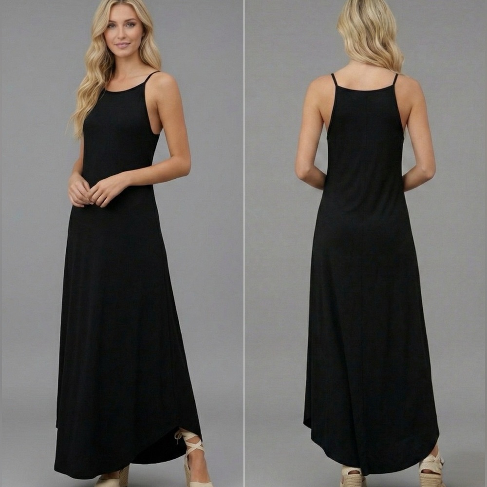 Black Curved Hem Cami Dress - Picture 1 of 8
